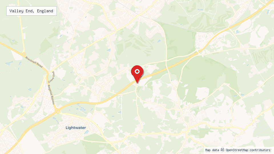 Street map of Valley End, England with location pin