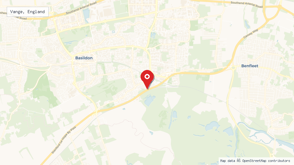Street map of Vange, England with location pin