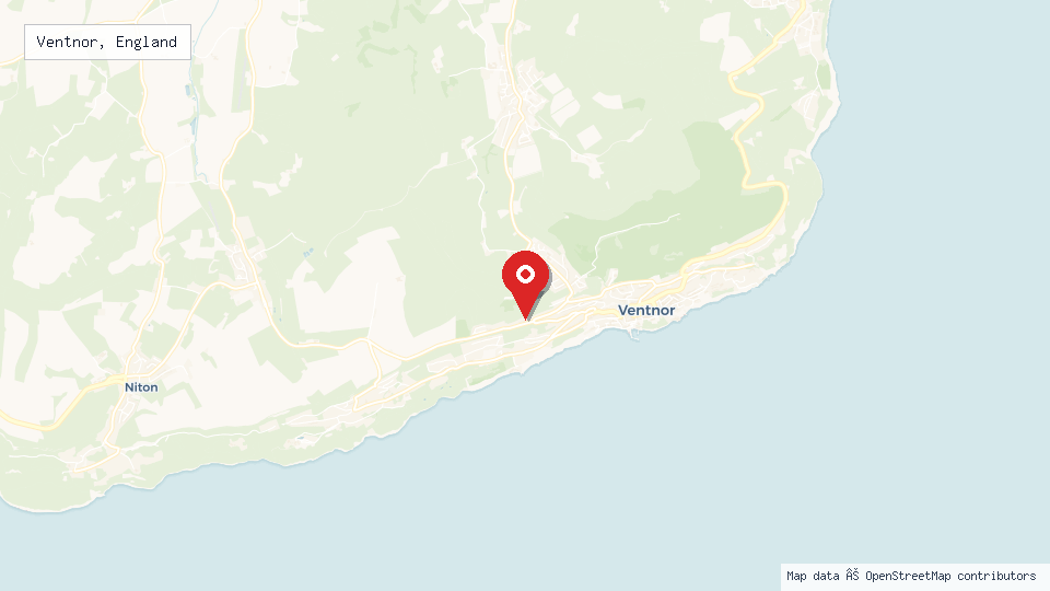 Street map of Ventnor, England with location pin