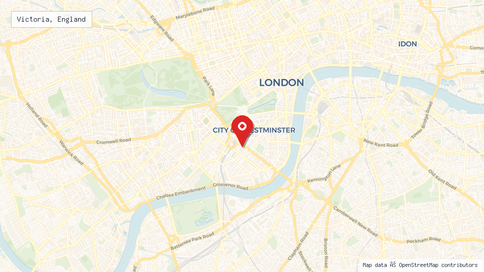 Street map of Victoria, England with location pin