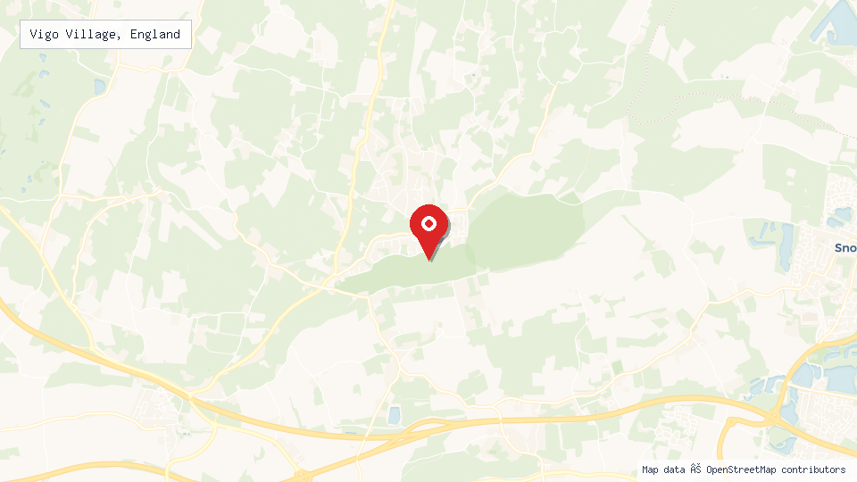 Street map of Vigo Village, England with location pin
