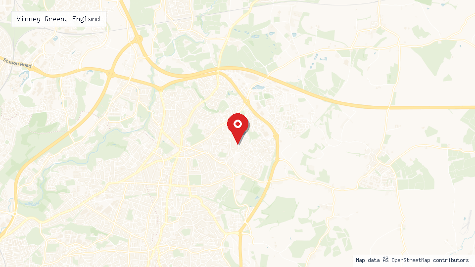 Street map of Vinney Green, England with location pin