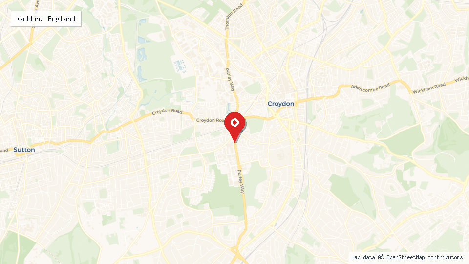 Street map of Waddon, England with location pin