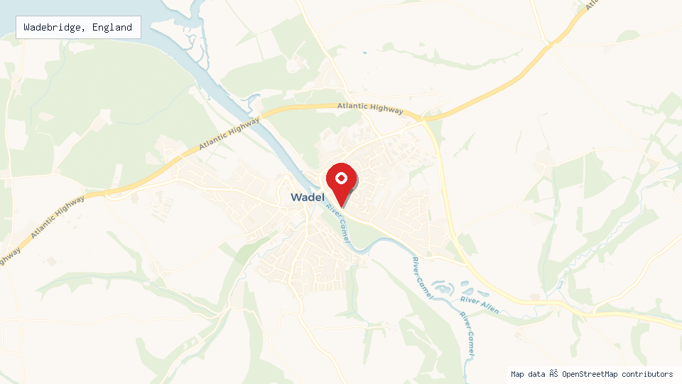 Street map of Wadebridge, England with location pin