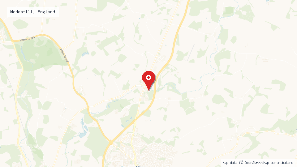 Street map of Wadesmill, England with location pin