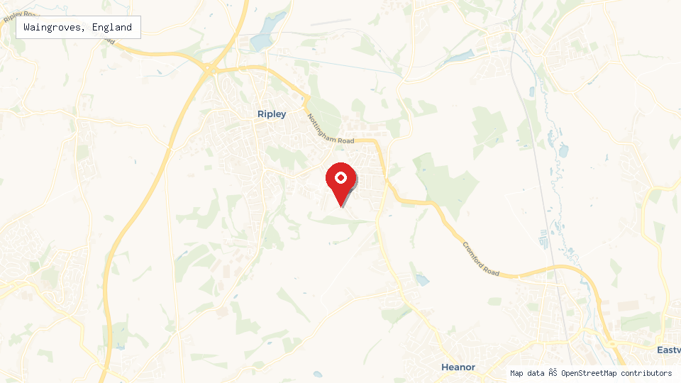 Street map of Waingroves, England with location pin