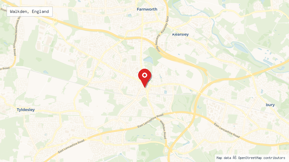 Street map of Walkden, England with location pin