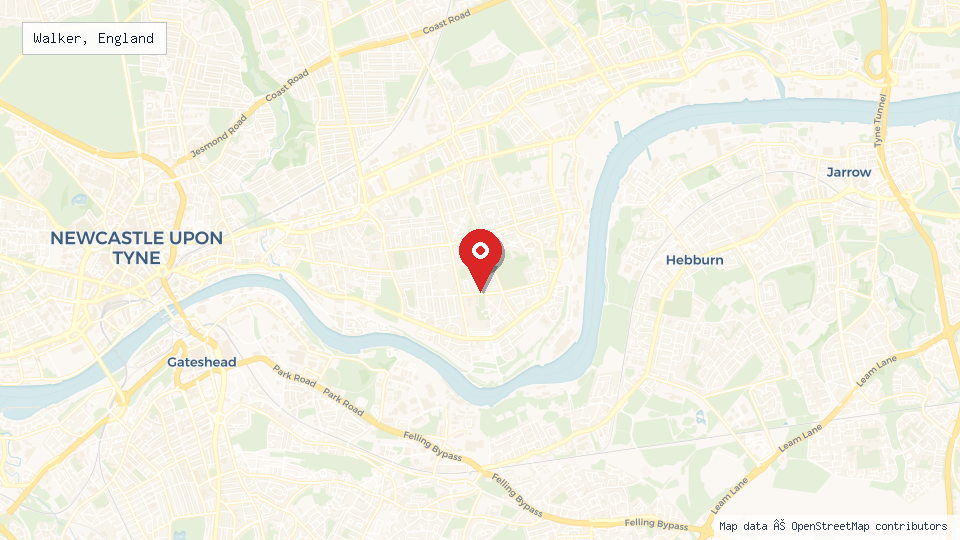 Street map of Walker, England with location pin