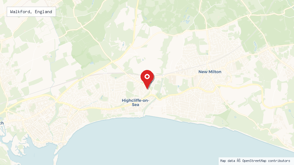 Street map of Walkford, England with location pin