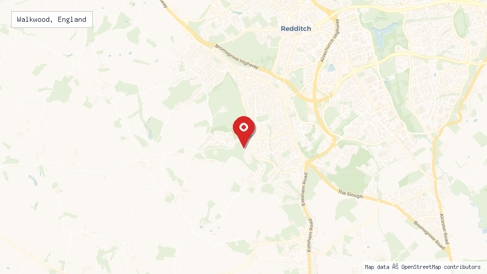 Street map of Walkwood, England with location pin