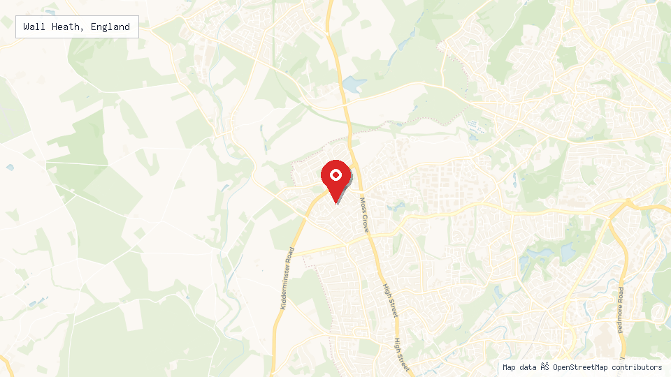 Street map of Wall Heath, England with location pin