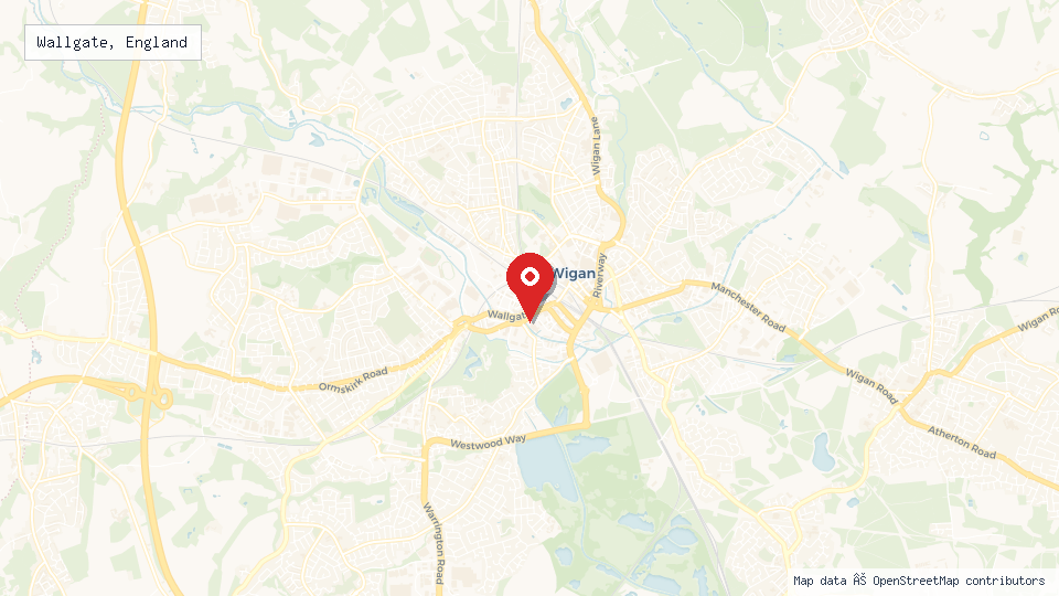 Street map of Wallgate, England with location pin