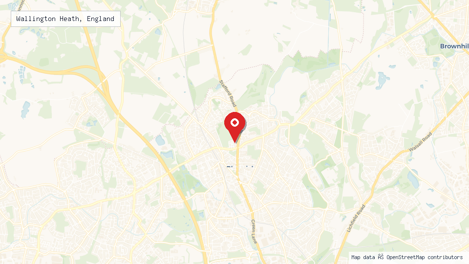 Street map of Wallington Heath, England with location pin