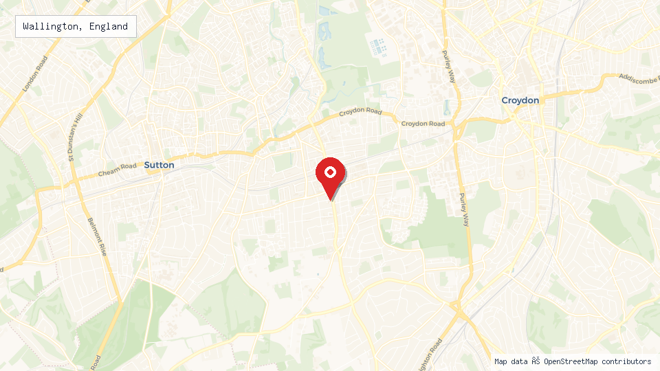 Street map of Wallington, England with location pin