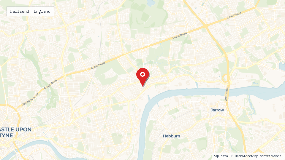 Street map of Wallsend, England with location pin