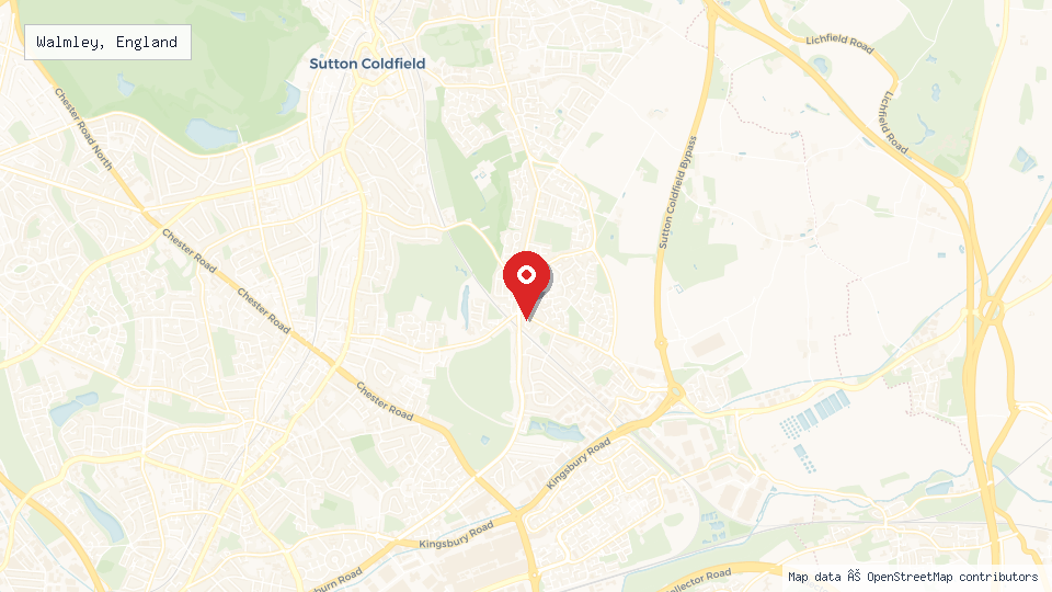 Street map of Walmley, England with location pin