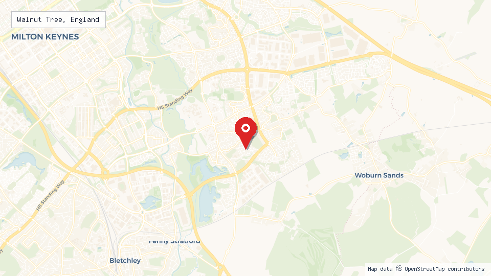 Street map of Walnut Tree, England with location pin