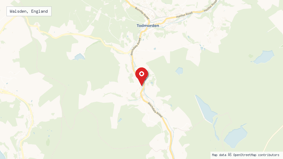 Street map of Walsden, England with location pin
