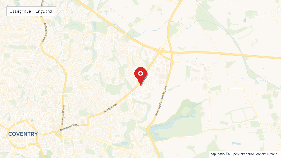 Street map of Walsgrave, England with location pin