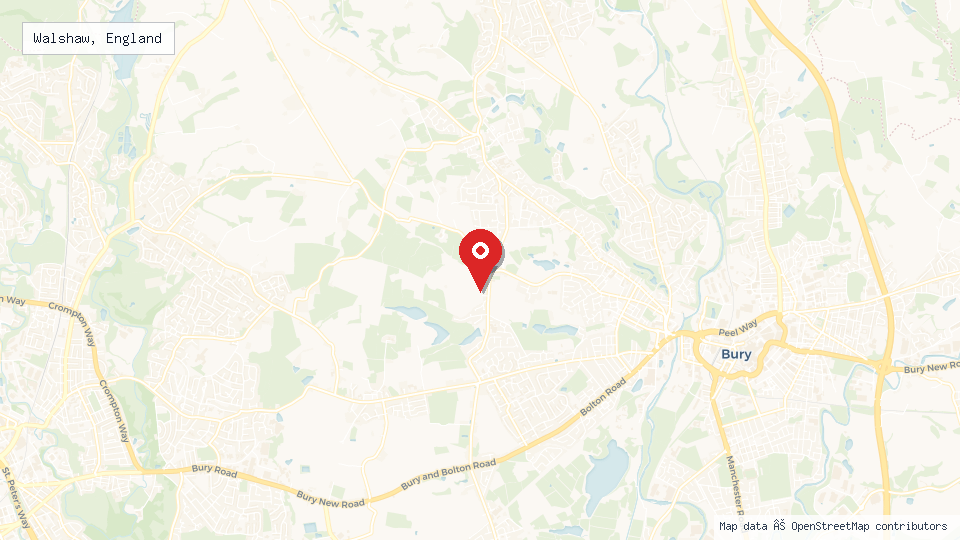 Street map of Walshaw, England with location pin
