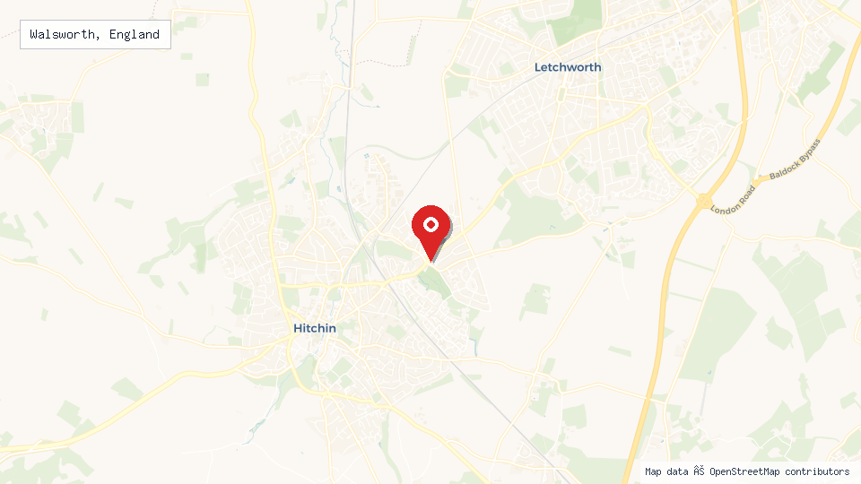 Street map of Walsworth, England with location pin