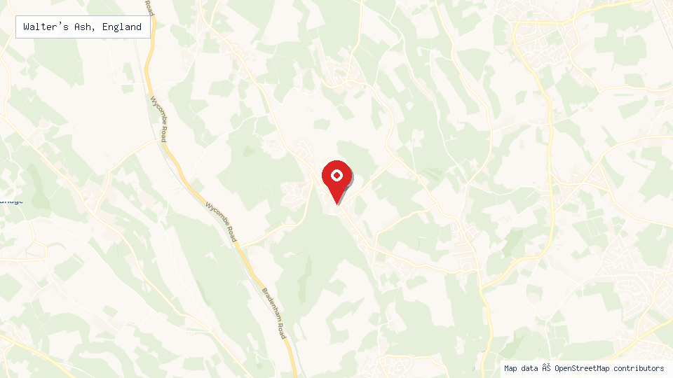 Street map of Walter's Ash, England with location pin