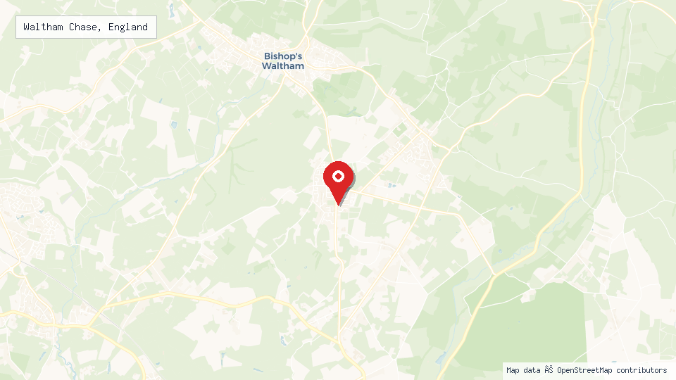 Street map of Waltham Chase, England with location pin