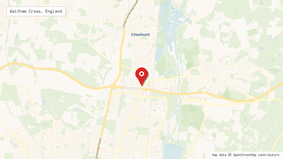 Street map of Waltham Cross, England with location pin