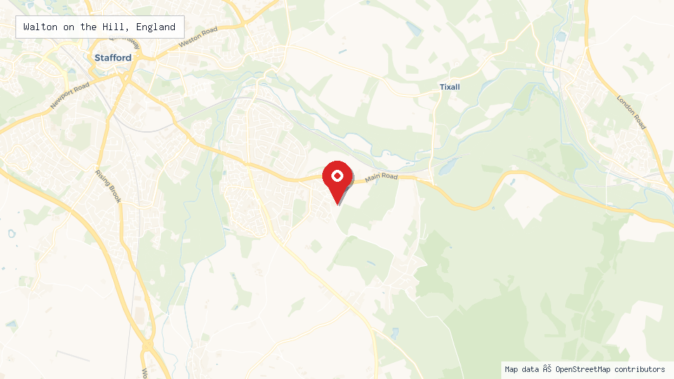 Street map of Walton on the Hill, England with location pin