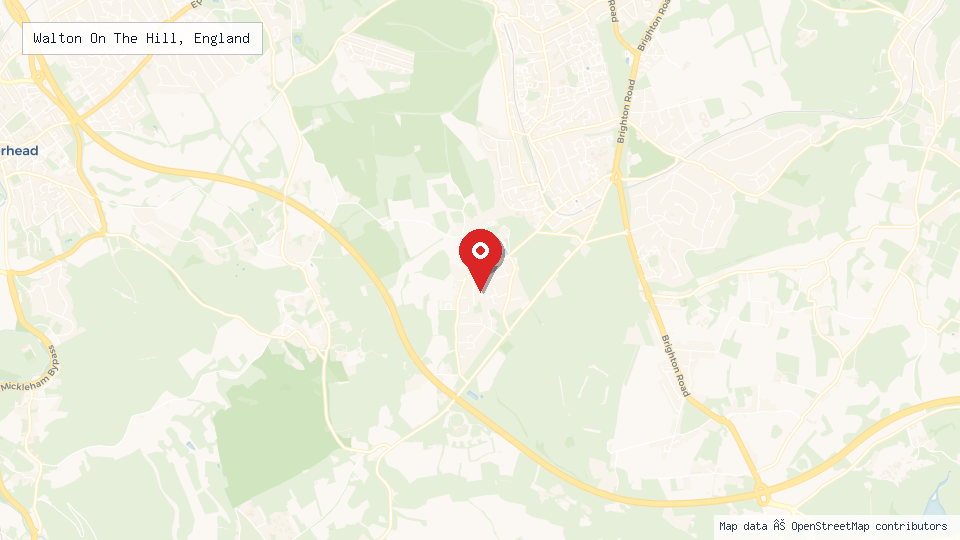 Street map of Walton On The Hill, England with location pin