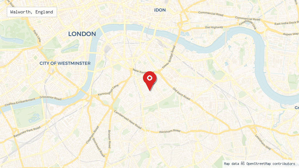Street map of Walworth, England with location pin