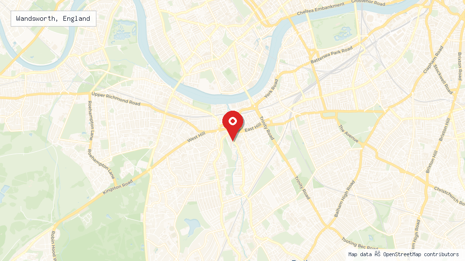 Street map of Wandsworth, England with location pin