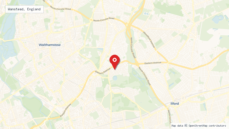 Street map of Wanstead, England with location pin