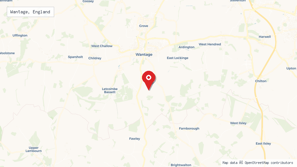 Street map of Wantage, England with location pin