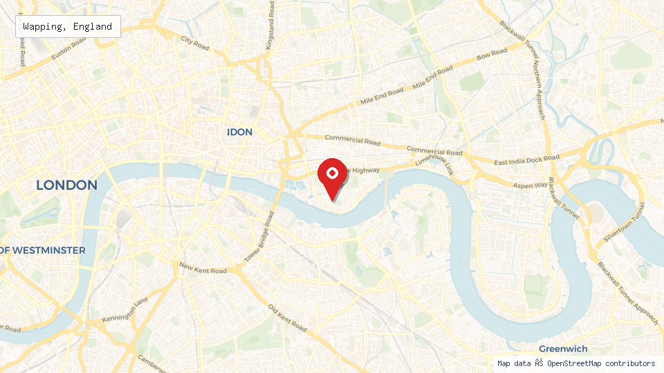 Street map of Wapping, England with location pin