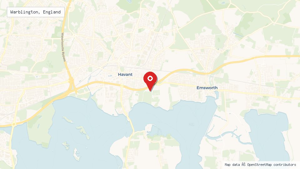 Street map of Warblington, England with location pin