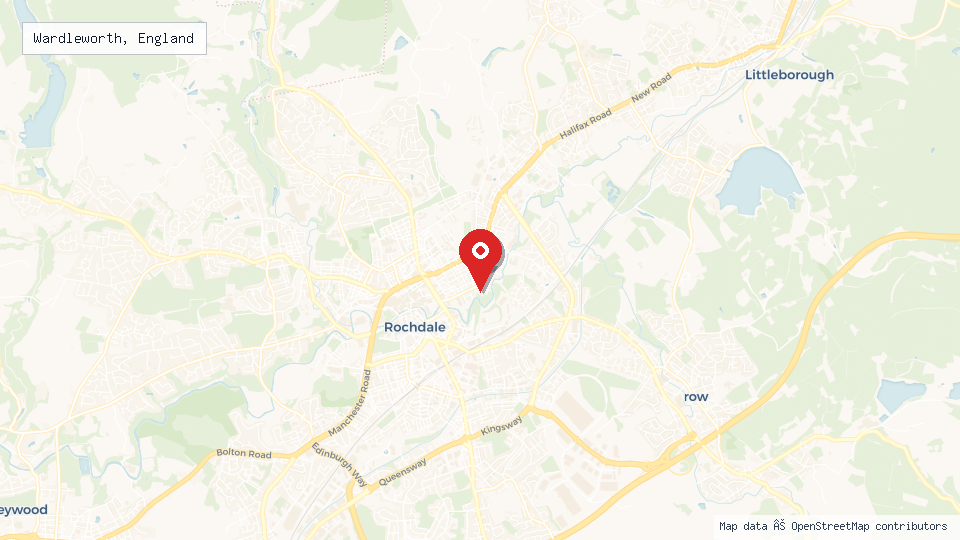 Street map of Wardleworth, England with location pin