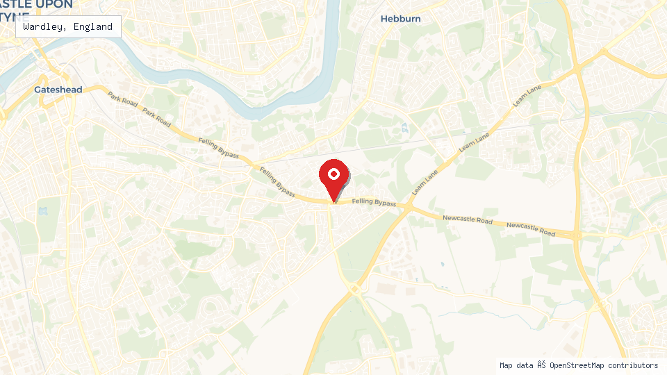 Street map of Wardley, England with location pin