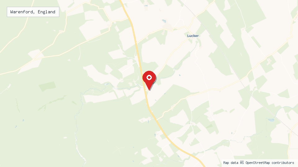 Street map of Warenford, England with location pin