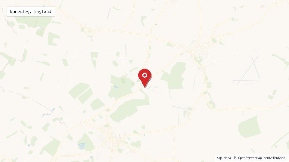 Street map of Waresley, England with location pin
