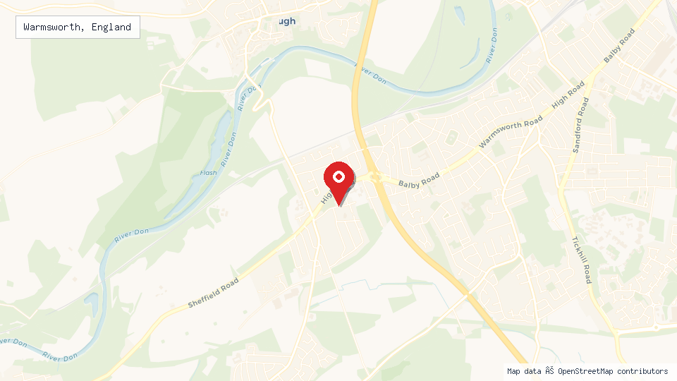 Street map of Warmsworth, England with location pin