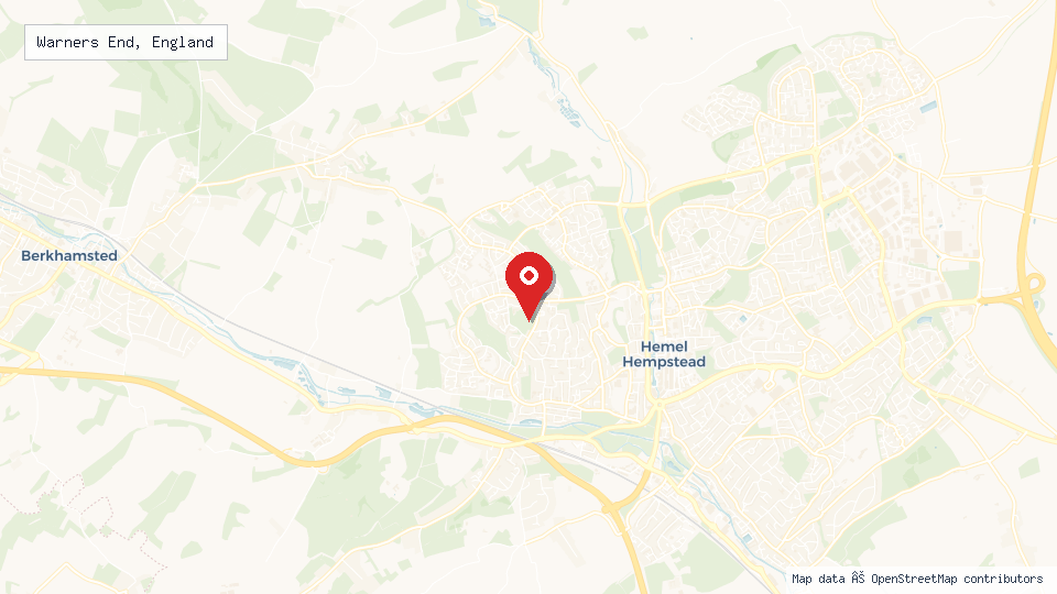 Street map of Warners End, England with location pin