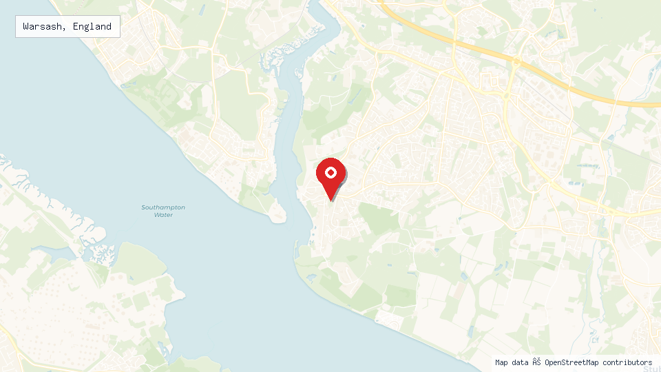 Street map of Warsash, England with location pin