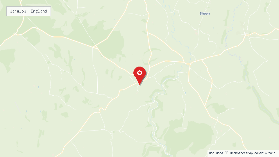 Street map of Warslow, England with location pin