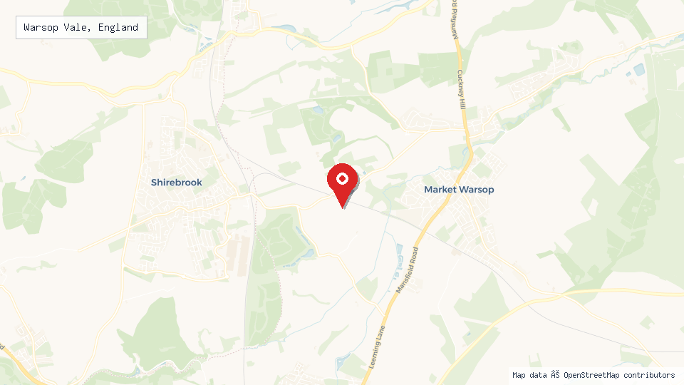 Street map of Warsop Vale, England with location pin