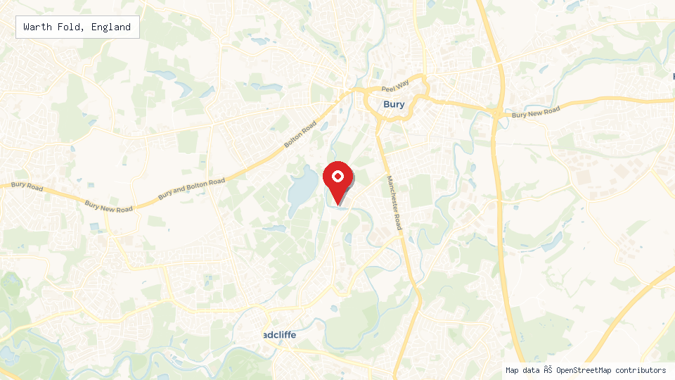Street map of Warth Fold, England with location pin