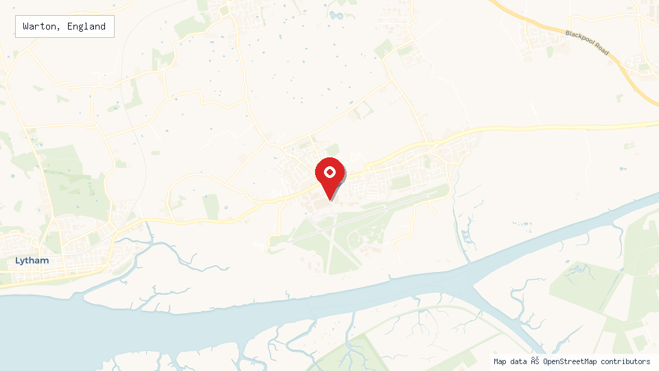 Street map of Warton, England with location pin