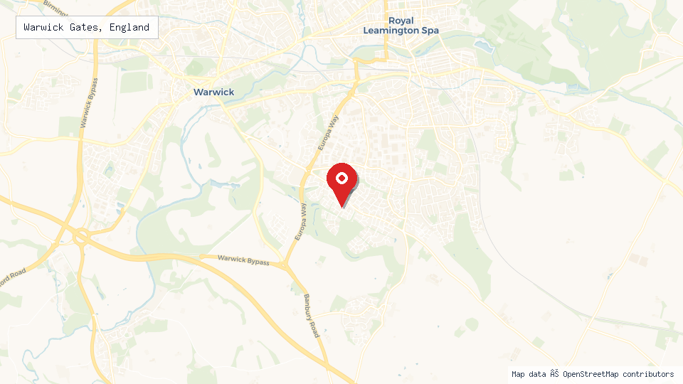 Street map of Warwick Gates, England with location pin