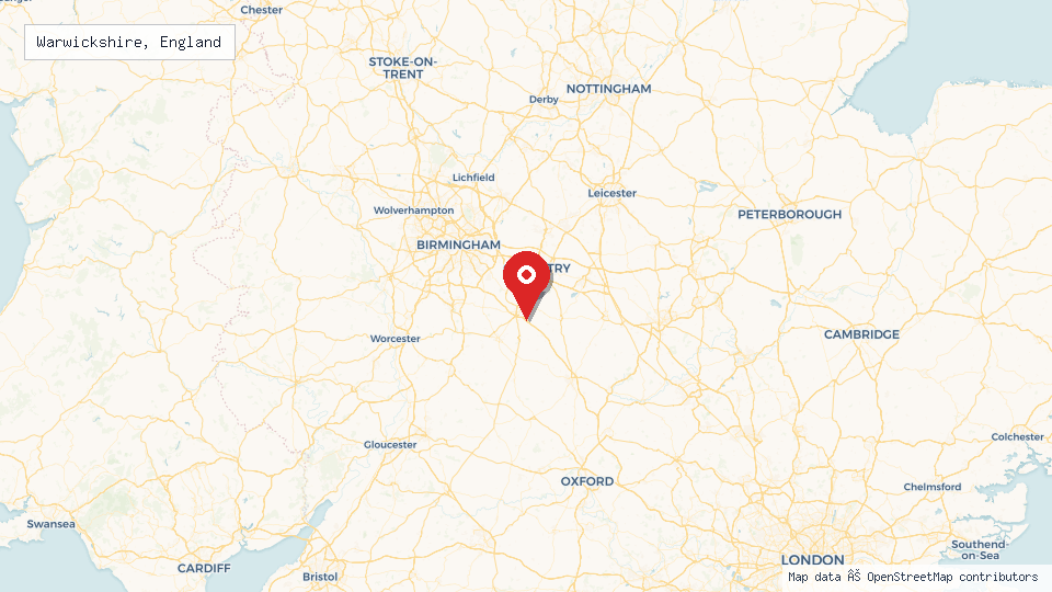 Street map of Warwickshire, England with location pin