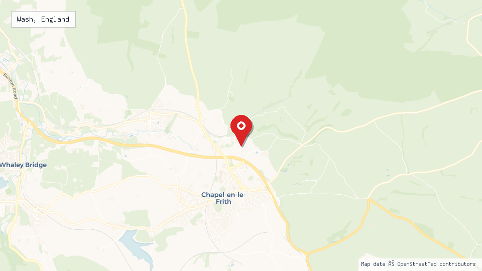 Street map of Wash, England with location pin
